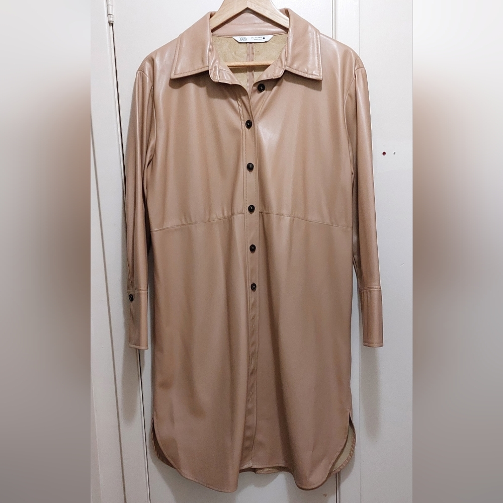 SALE Zara Light-Camel 3/4 length Vegan Leather Car Coat